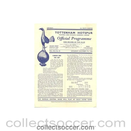 1949 - Tottenham Hotspur v Brentford official programme 17/12/1949 Football League - Collect Soccer