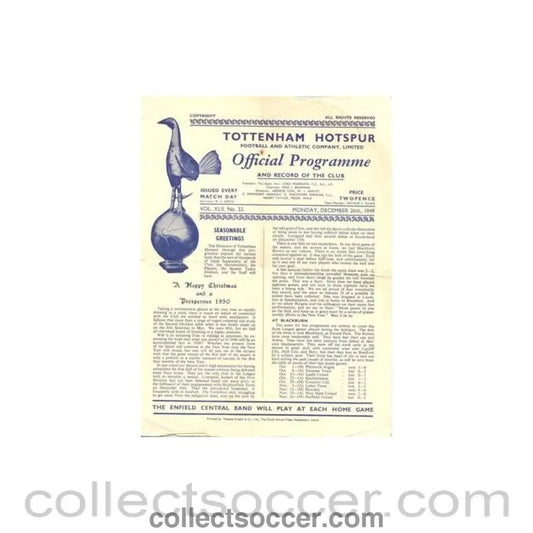 1949 - Tottenham Hotspur v Chesterfield official programme 26/12/1949 Football League - Collect Soccer