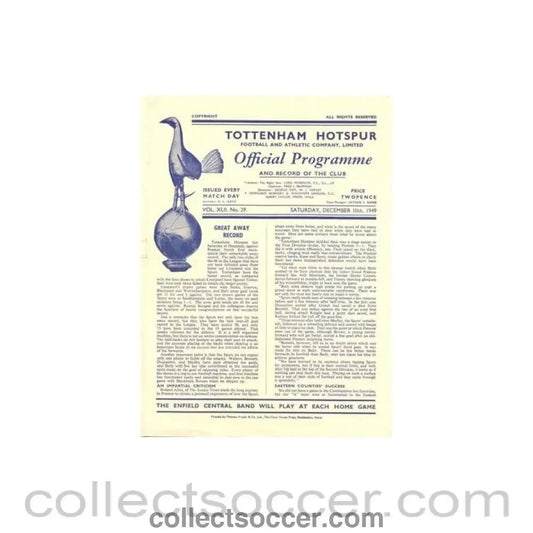 1949 - Tottenham Hotspur v Swansea Town official programme 10/12/1949 Football League - Collect Soccer