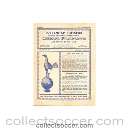 1949 - Tottenham Hotspur v West Ham United official programme 19/02/1949 Football League - Collect Soccer