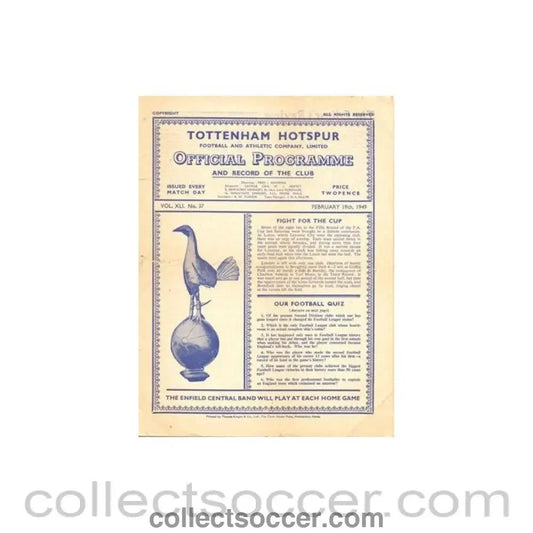 1949 - Tottenham Hotspur v West Ham United official programme 19/02/1949 Football League - Collect Soccer
