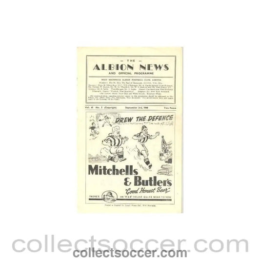 1949 - West Bromwich Albion vChelsea official programme 03/09/1949 - Collect Soccer