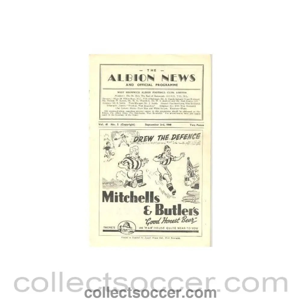 1949 - West Bromwich Albion vChelsea official programme 03/09/1949 - Collect Soccer