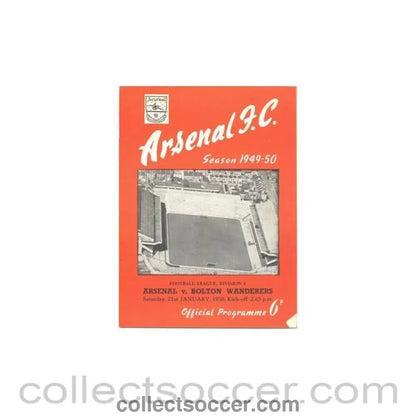 1950 - Arsenal v Bolton Wanderers official programme 21/01/1950 - Collect Soccer