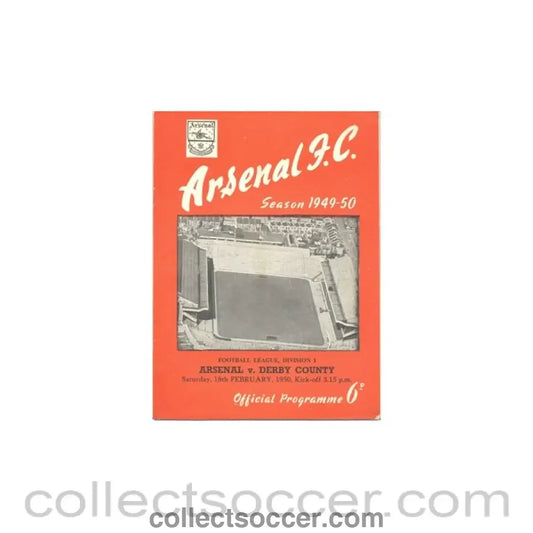 1950 - Arsenal v Derby County official programme 18/02/1950
