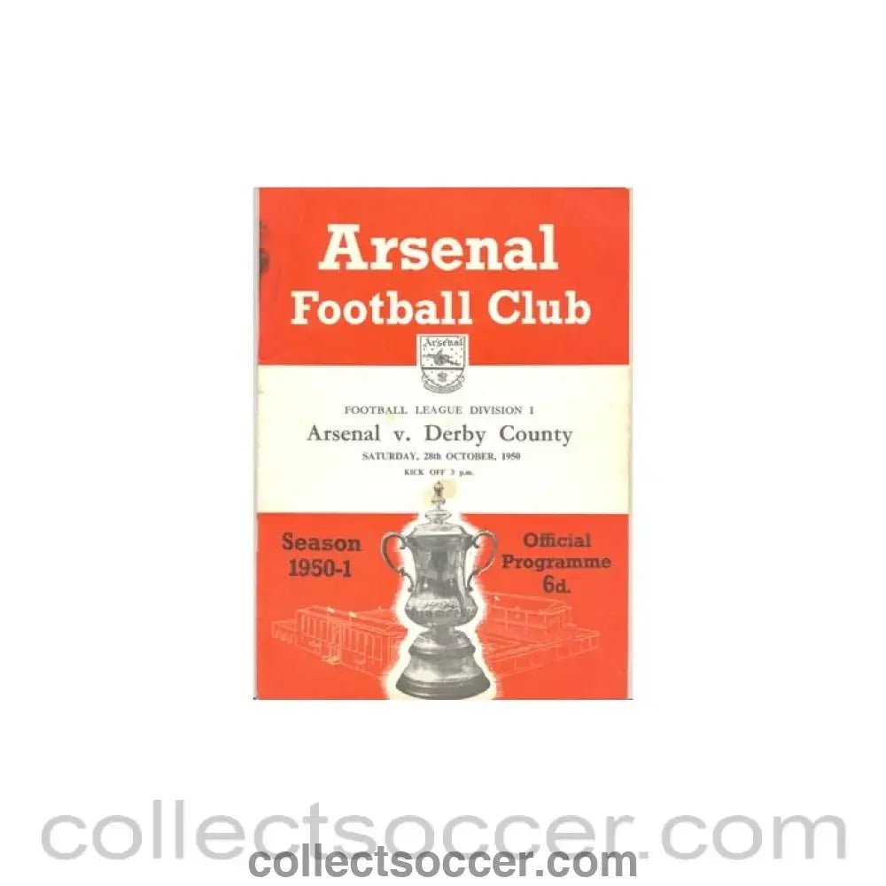 1950 - Arsenal v Derby County official programme 28/10/1950 - Collect Soccer