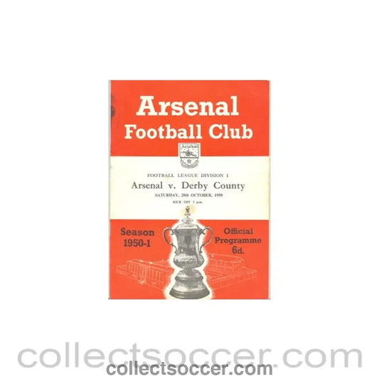 1950 - Arsenal v Derby County official programme 28/10/1950