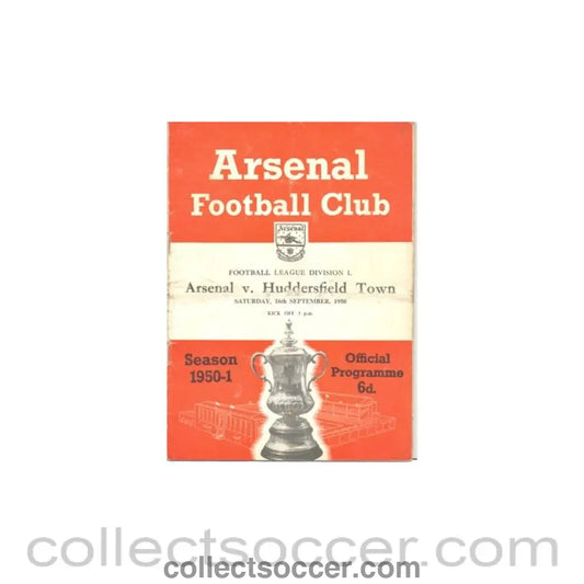 1950 - Arsenal v Huddersfield Town official programme 16/09/1950