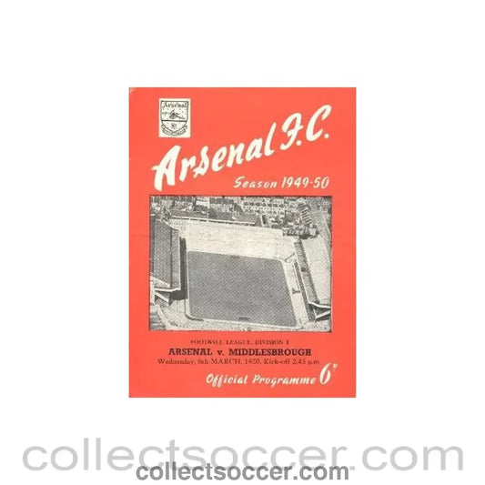 1950 - Arsenal v Middlesbrough official programme 08/03/1950 rip to front
