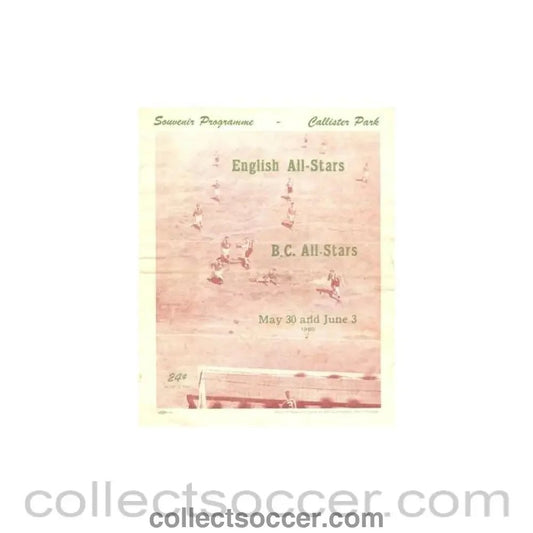 1950 B.C. All Stars v English All Stars official programme 30th May and 3rd June 1950 in Vancouver - Collect Soccer
