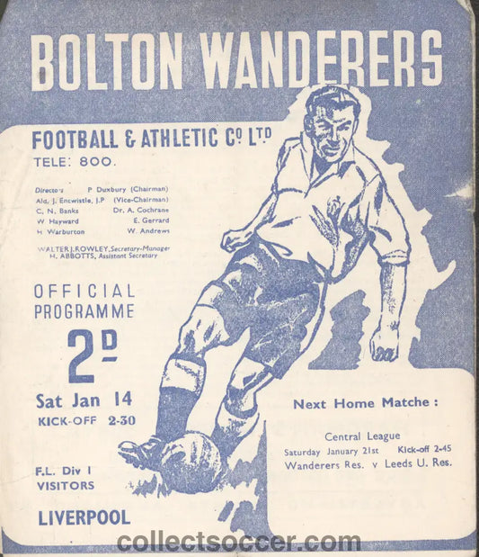 1950 Bolton v Liverpool Official Programme