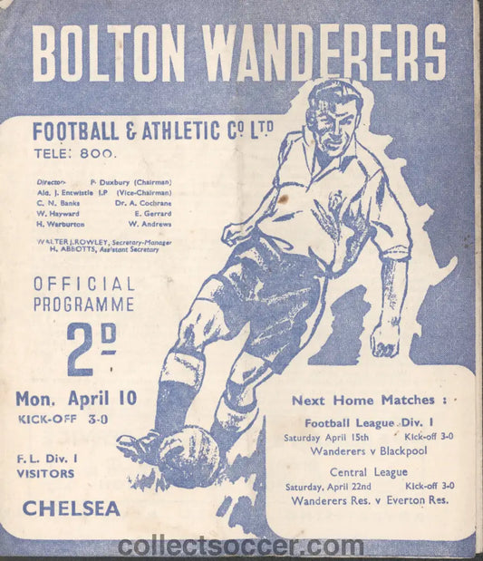 1950 Bolton Wanderers v Chelsea official programme 10/04/1950