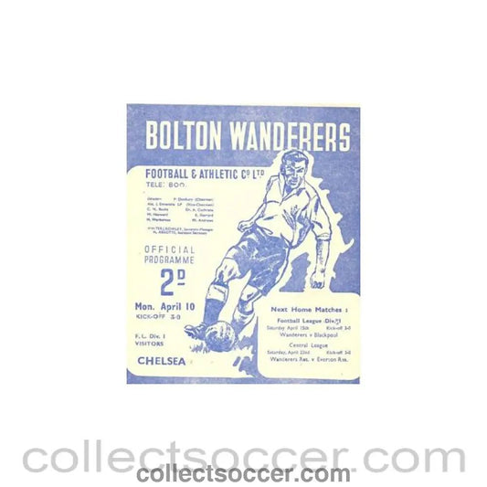 1950 - Bolton Wanderers vChelsea official programme 10/04/1950 - Collect Soccer