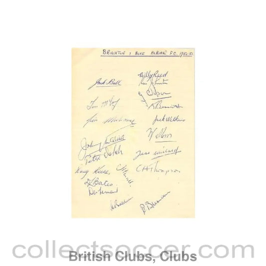 1950 - Brighton & Hove Albion signatures of all players of season 1950-1951