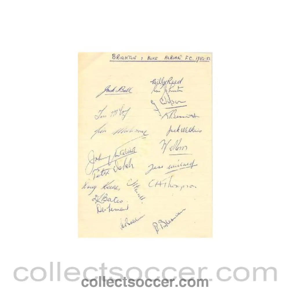 1950 - Brighton & Hove Albion signatures of all players of season 1950 - 1951 - Collect Soccer