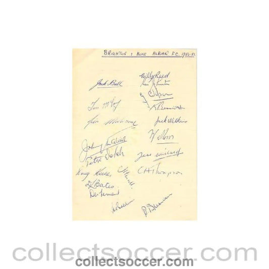 1950 - Brighton & Hove Albion signatures of all players of season 1950-1951 - Collect Soccer