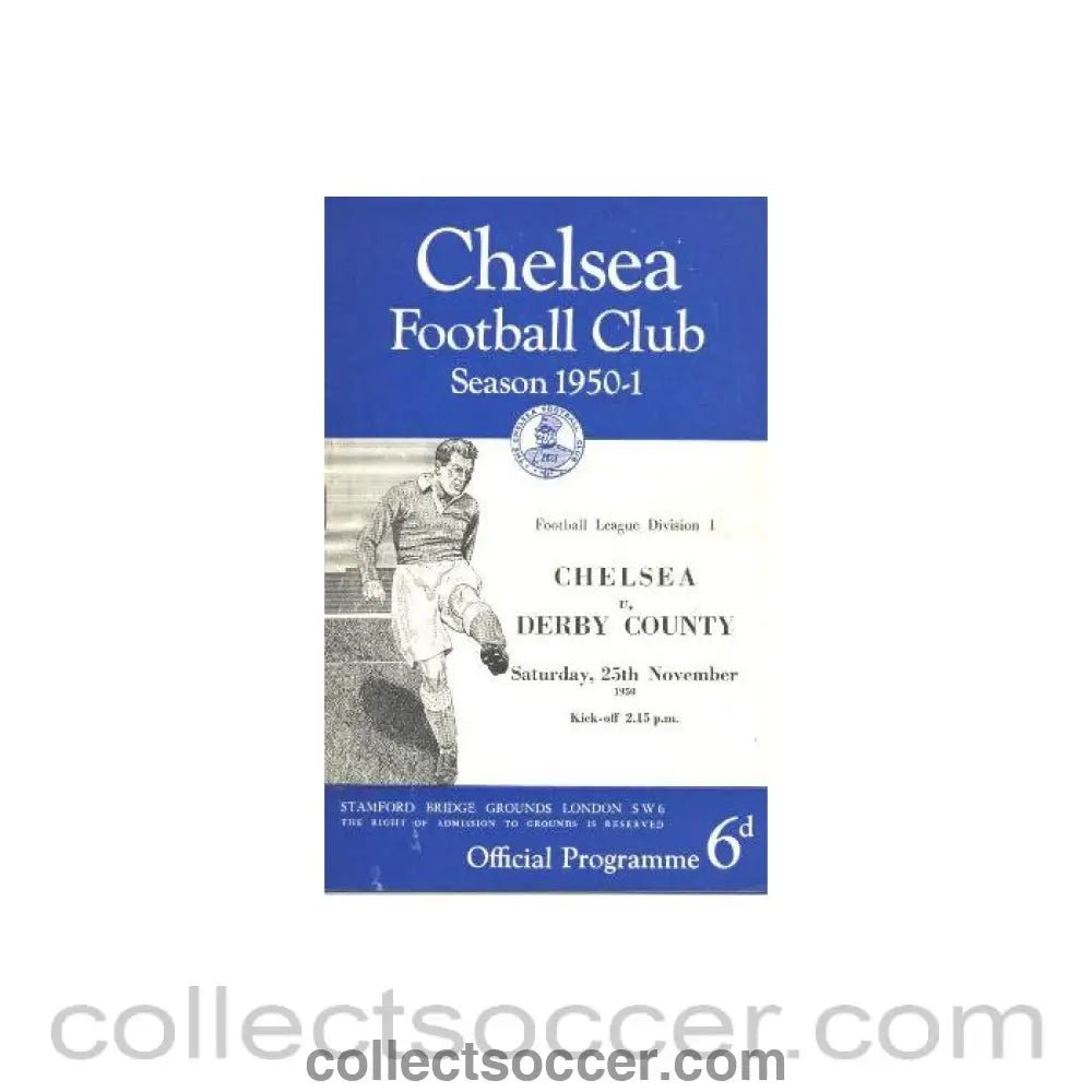 1950 - Chelsea v Derby Couty official programme 25/11/1950 - Collect Soccer