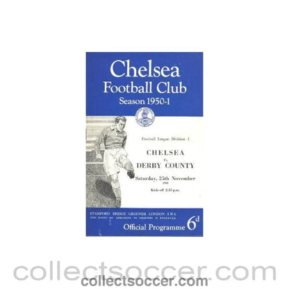 1950 - Chelsea v Derby Couty official programme 25/11/1950 - Collect Soccer