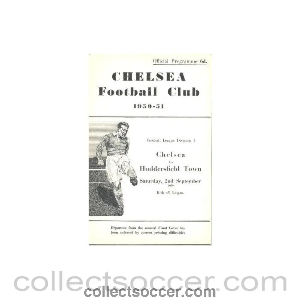 1950 - Chelsea v Huddersfield Town official programme 02/09/1950 - Collect Soccer