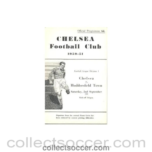 1950 - Chelsea v Huddersfield Town official programme 02/09/1950