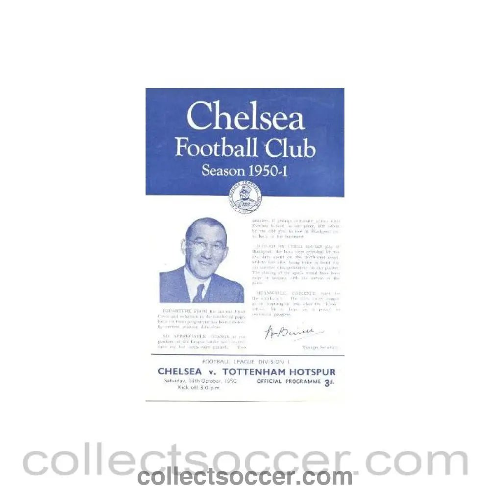 1950 - Chelsea v Tottenham Hotspur official programme 14/10/1950 - Collect Soccer
