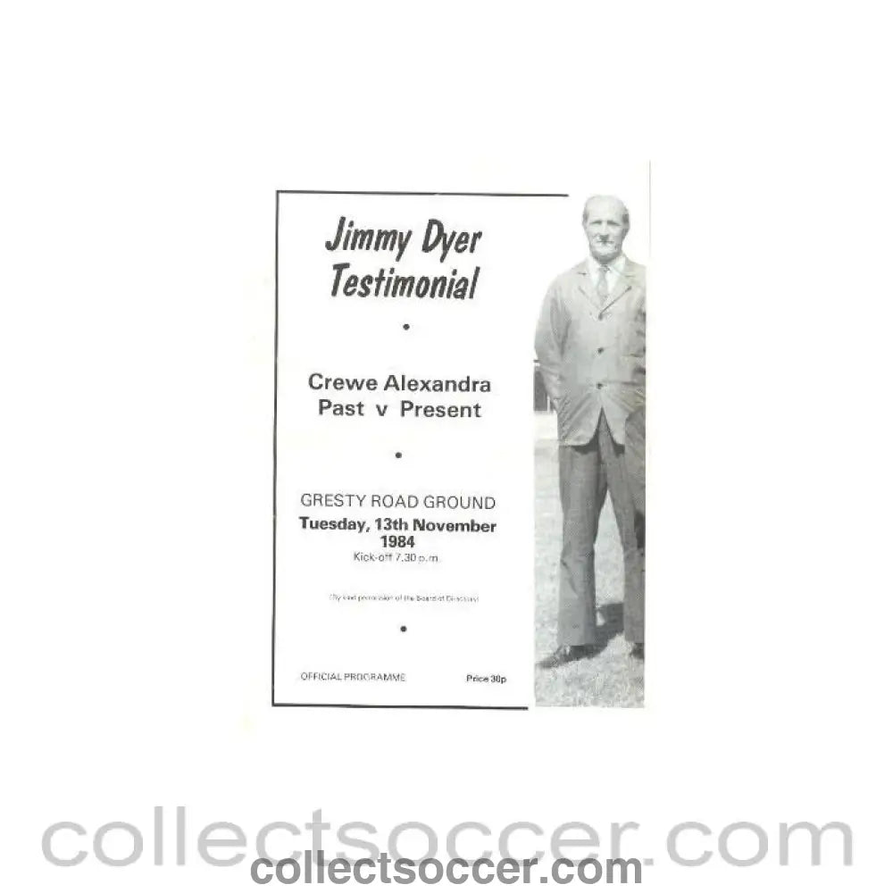 1950 - Creve Alexandra - Past v Present official programme 04/02/1950 Jimmy Dyer Testimonial Match - Collect Soccer