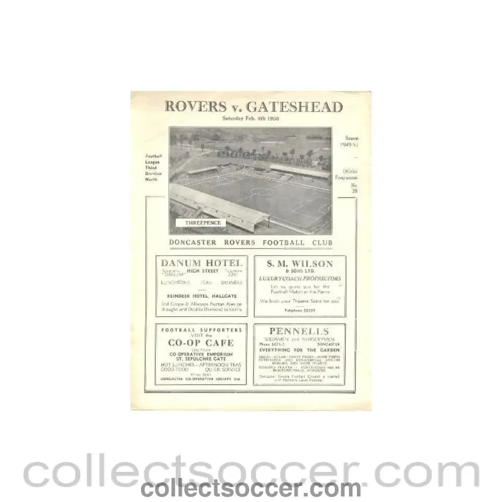 1950 - Doncaster Rovers v Gateshead official programme 04/02/1950 - Collect Soccer