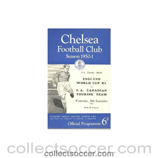 1950 England World Cup XI v F.A. Canadian Touring Team At Chelsea official programme 20/09/1950