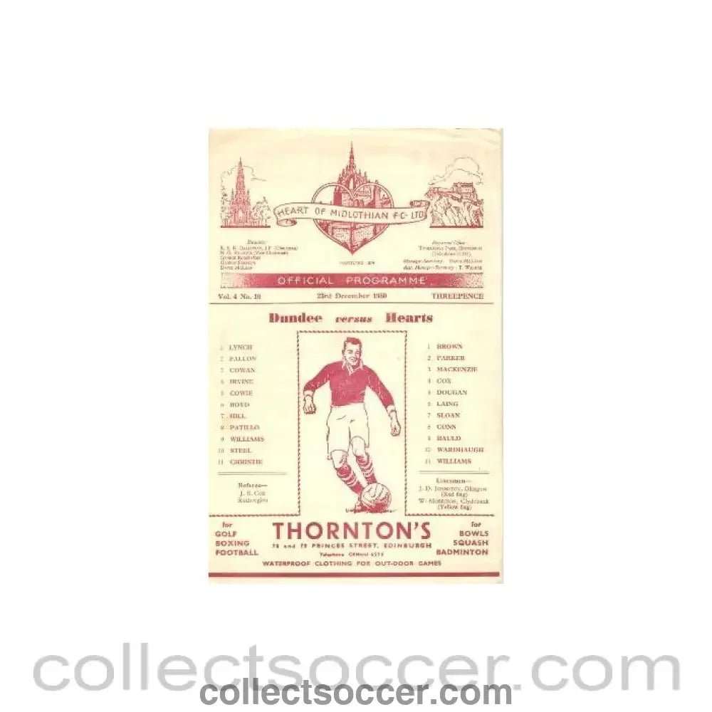 1950 - Hearts v Dundee official programme 23/12/1950 - Collect Soccer