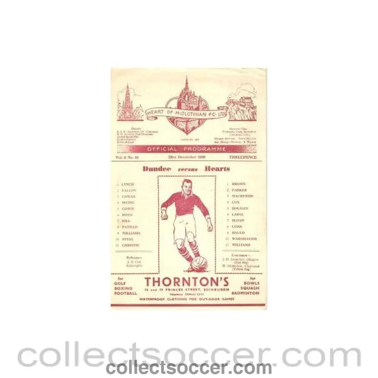1950 - Hearts v Dundee official programme 23/12/1950 - Collect Soccer