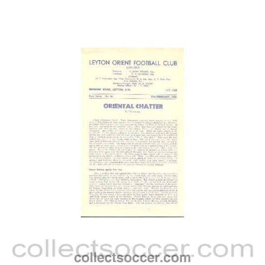 1950 - Leyton Orient v Swindon Town official programme 11/02/1950 - Collect Soccer