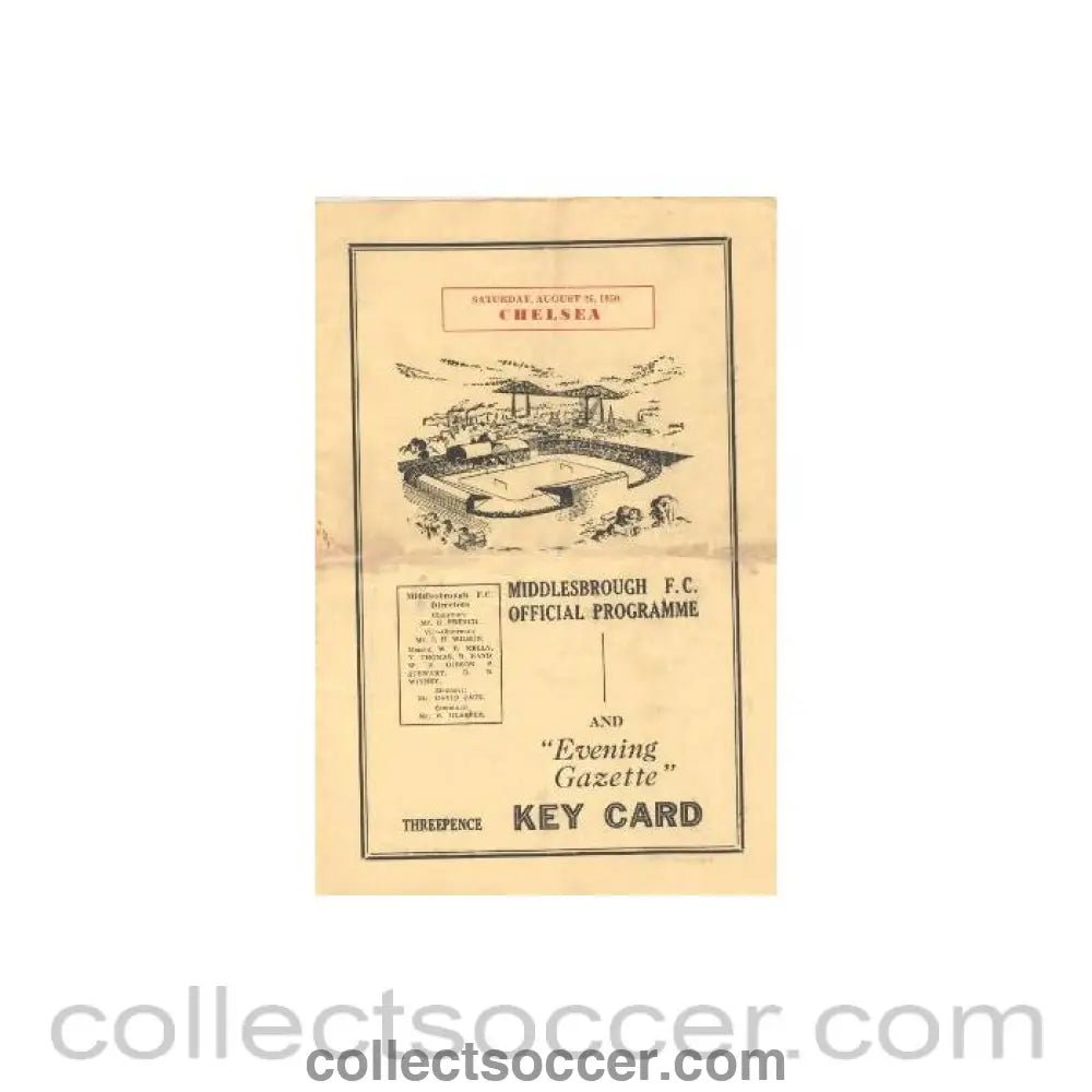 1950 - Middlesbrough vChelsea official programme 26/08/1950 - Collect Soccer