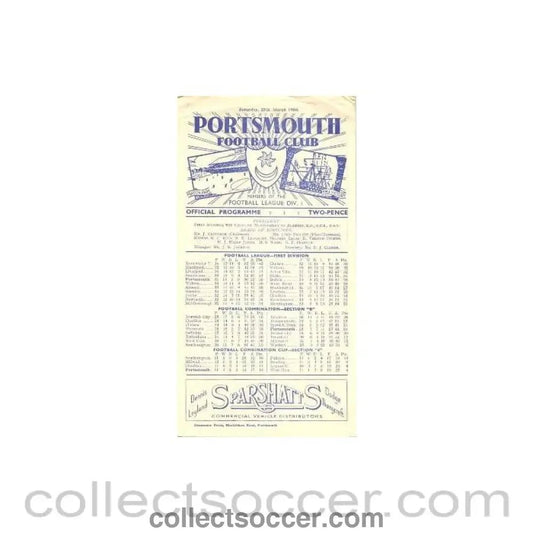 1950 - Portsmouth v Chelsea official programme 25/03/1950 - Collect Soccer