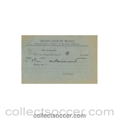 1950 - Racing Club de France postcard of 1950-1951 - Collect Soccer