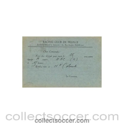 1950 - Racing Club de France postcard of 24/09/1950 - Collect Soccer