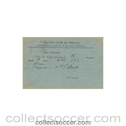 1950 - Racing Club de France postcard of 24/09/1950