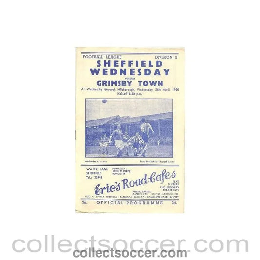 1950 - Sheffield Wednesday v Grimsby Town official programme 26/04/1950 - Collect Soccer