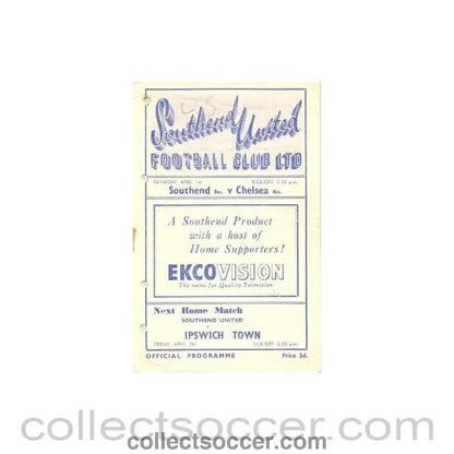 1950 - Southend vChelsea official programme 01/04/1950 - Collect Soccer