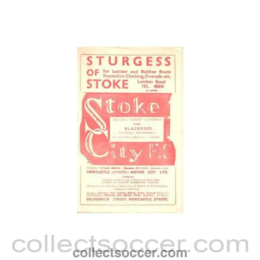 1950 - Stoke City v Blackpool official programme 11/11/1950 - Collect Soccer