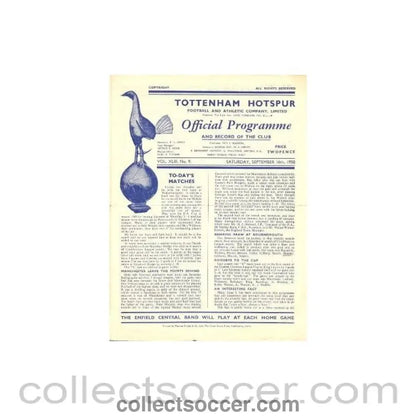 1950 - Tottenham Hotspur Reserves vChelsea Reserves official programme 16/09/1950 - Collect Soccer