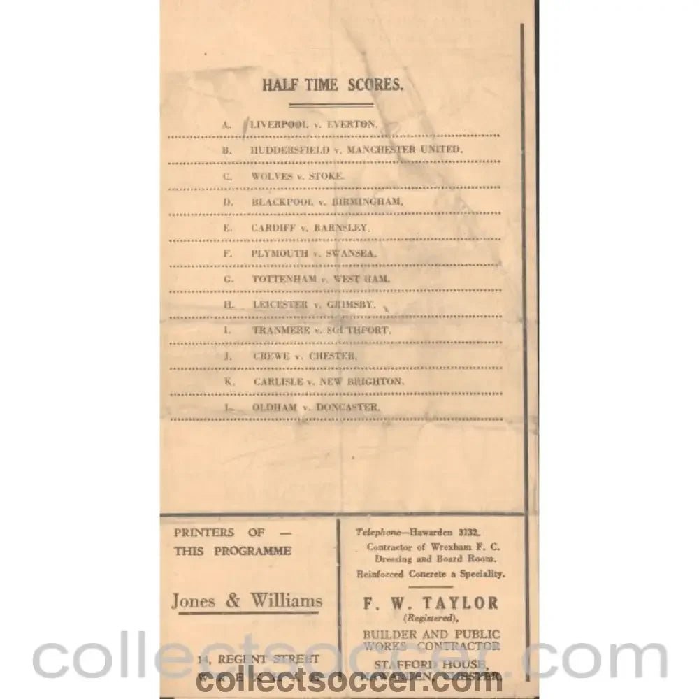 1950 - Wrexham FC V Gateshead FC 25/3/1950 official Football Programme - Collect Soccer