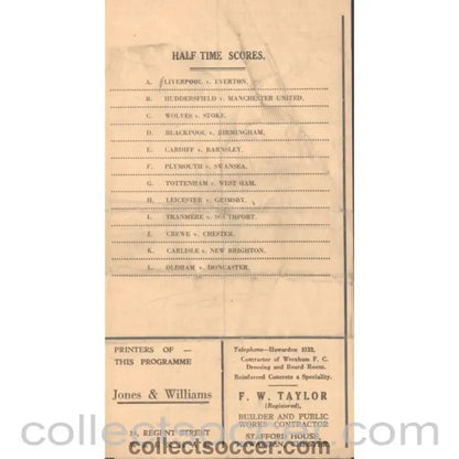 1950 - Wrexham FC V Gateshead FC 25/3/1950 official Football Programme - Collect Soccer
