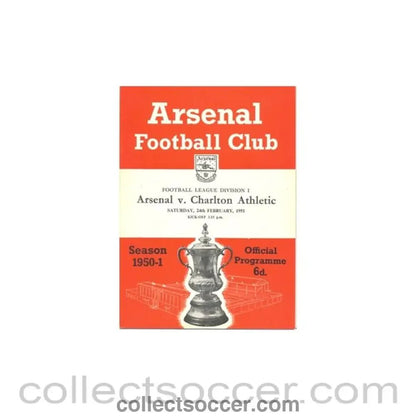 1951 - Arsenal v Charlton Athletic official programme 24/02/1951 - Collect Soccer