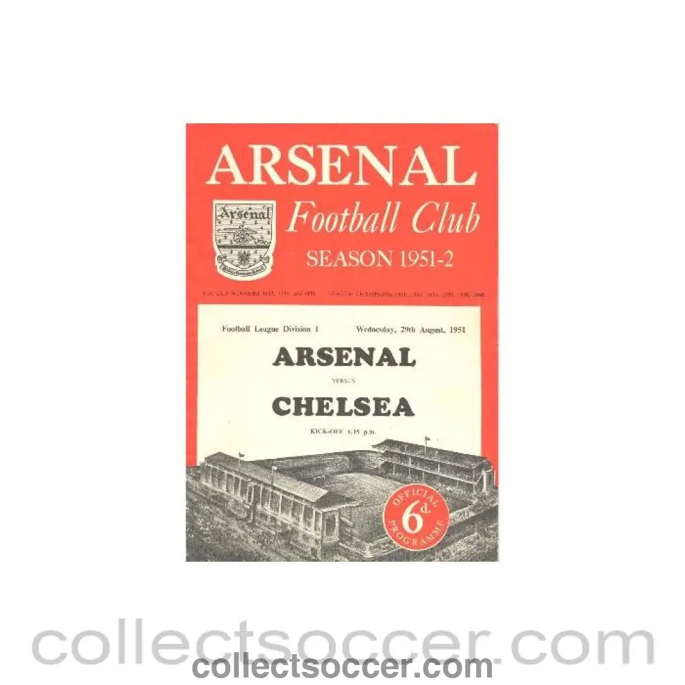 1951 - Arsenal v Chelsea official programme 29/08/1951 - Collect Soccer