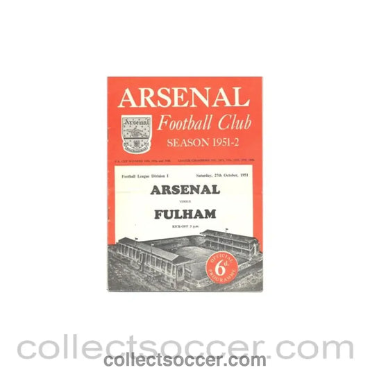 1951 - Arsenal v Fulham official programme 27/10/1951