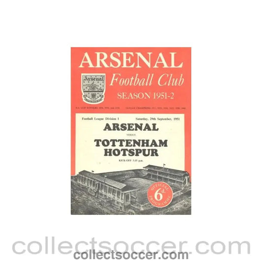 1951 - Arsenal v Tottenham Hotspur official programme 29/09/1951 Football League
