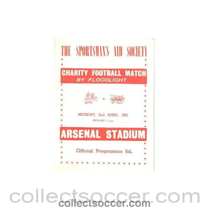 1951 - At Arsenal - Charity Football Match by Floodlight - Boxers v Jockeys official programme 02/04/1951 - Collect Soccer
