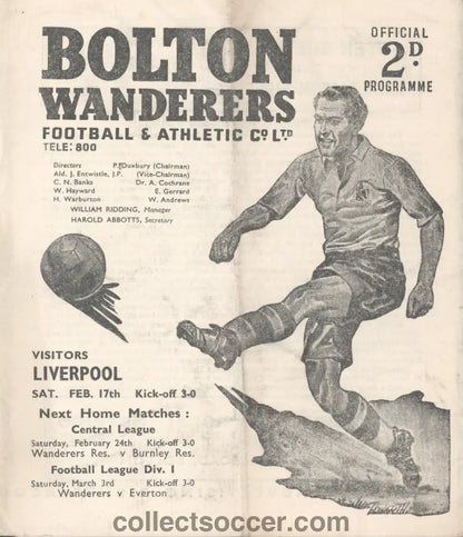 1951 Bolton Wanderers v Liverpool Official Programme