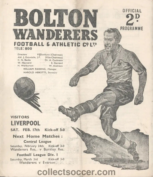 1951 Bolton Wanderers v Liverpool Official Programme