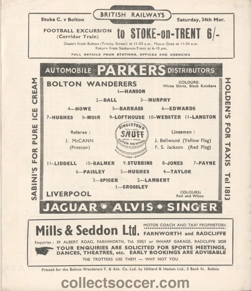 1951 Bolton Wanderers v Liverpool Official Programme